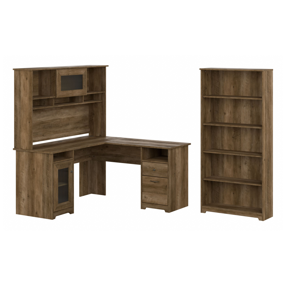 Shop Bush Furniture Cabot 60W L Shaped Computer Desk with Hutch and 5 Shelf Bookcase, Image 01, CAB011RCP, #color_reclaimed pine