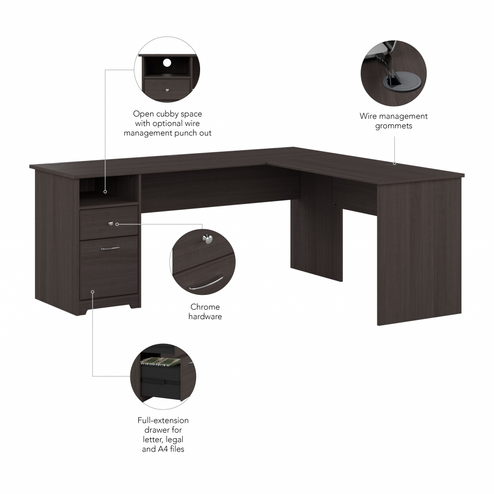 Shop Bush Furniture Cabot 72W L Shaped Computer Desk with Drawers, Image 06, CAB051HRG, #color_heather gray