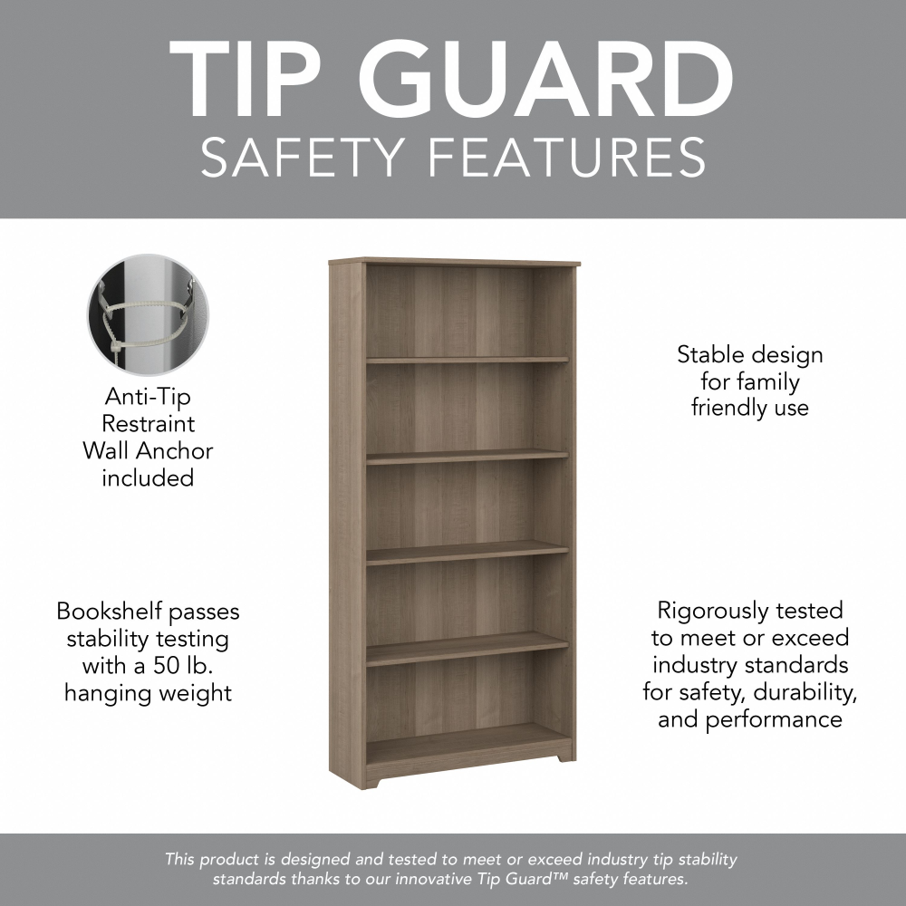 Shop Bush Furniture Cabot Tall 5 Shelf Bookcase, Image 07, WC31266, #color_ash gray