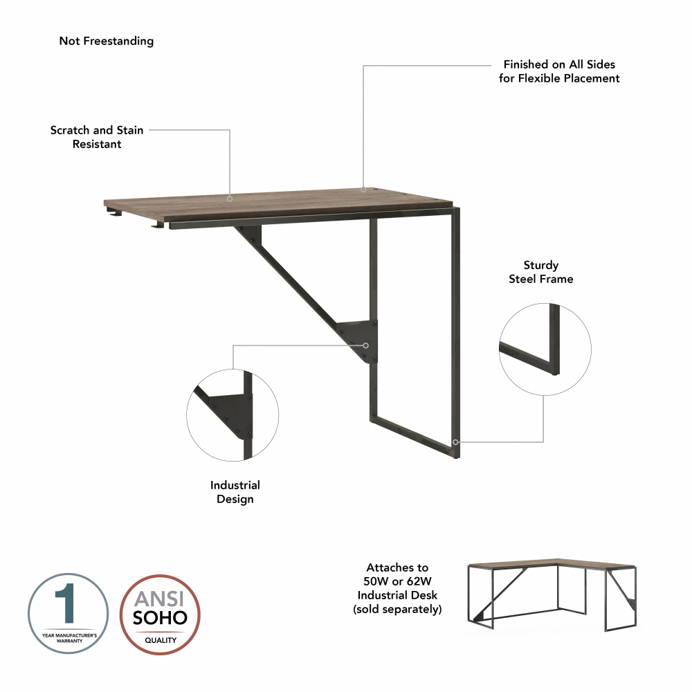 Shop Bush Furniture Refinery 50W L Shaped Industrial Desk, Image 05, RFY017RG, #color_rustic gray/charred wood