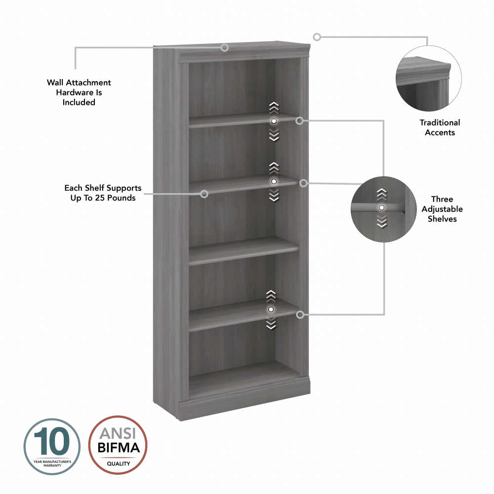 Shop Bush Furniture Saratoga Tall 5 Shelf Bookcase, Image 05, W1655C-03, #color_modern gray
