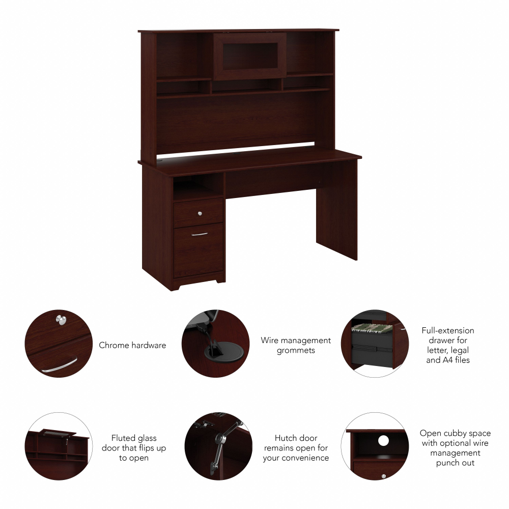 Shop Bush Furniture Cabot 60W Computer Desk with Hutch, Image 06, CAB042HVC, #color_harvest cherry