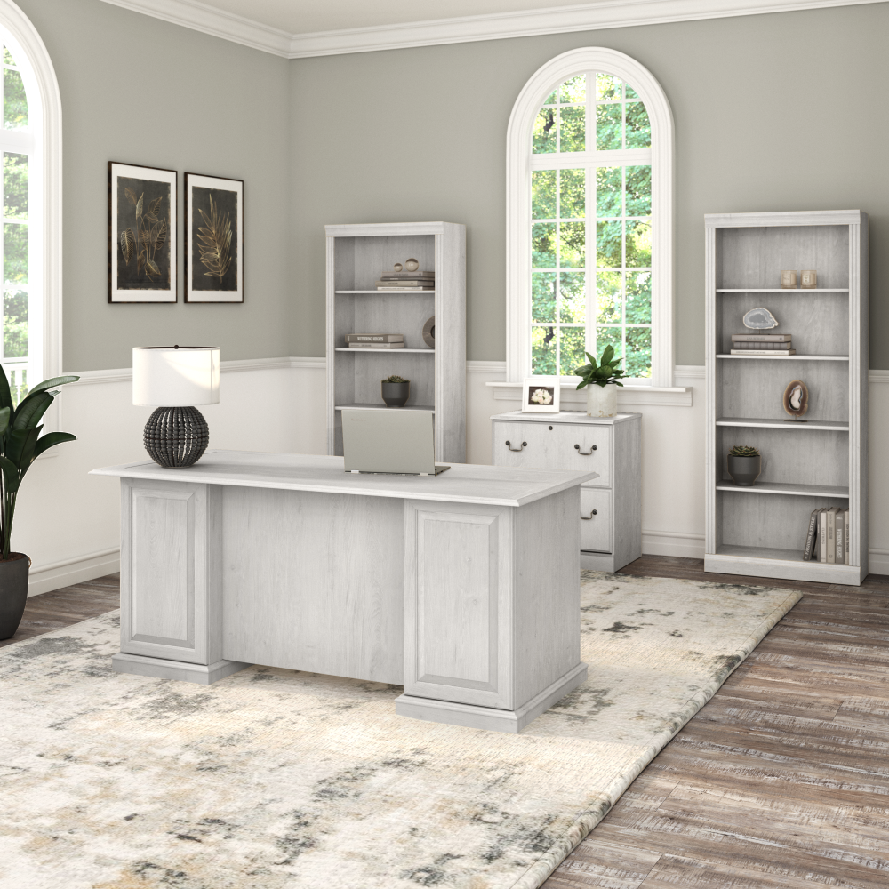 Shop Bush Furniture Saratoga Executive Desk with Drawers, Image 04, EX45766-03K, #color_linen white oak