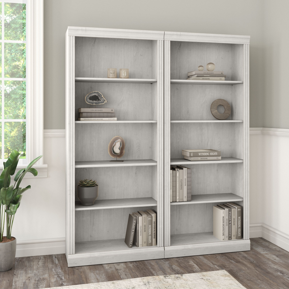 Shop Bush Furniture Saratoga Tall 5 Shelf Bookcase - Set of 2, Image 02, SAR008LW, #color_linen white oak