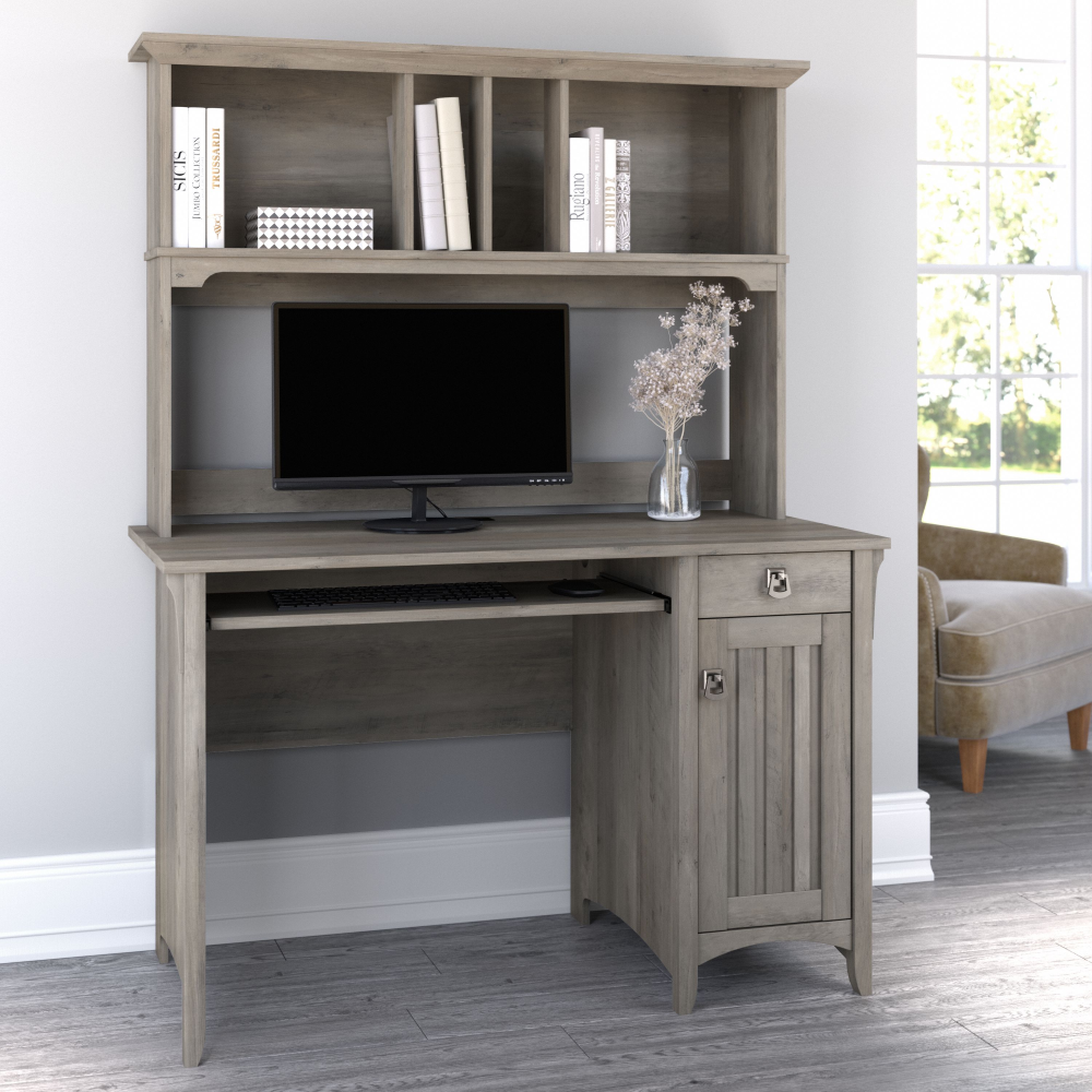 Shop Bush Furniture Salinas Small Computer Desk with Hutch, Image 02, MY72508-03, #color_driftwood gray