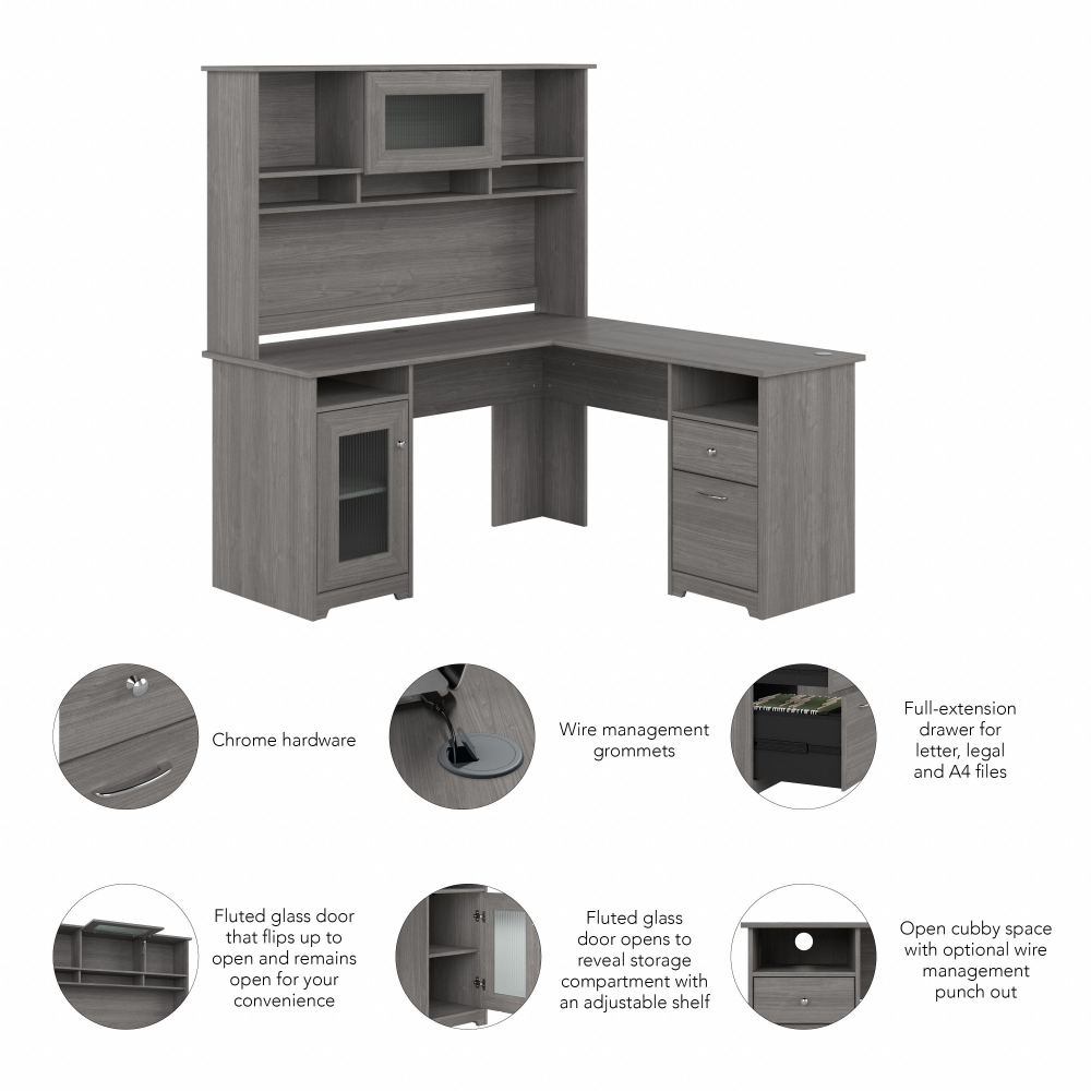 Shop Bush Furniture Cabot 60W L Shaped Computer Desk with Hutch and Storage, Image 06, CAB001MG, #color_modern gray