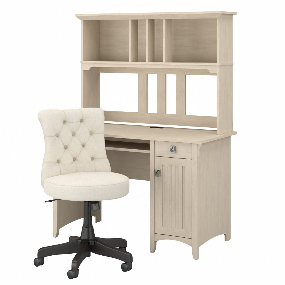 Shop Bush Furniture Salinas 48W Computer Desk with Hutch and Mid Back Tufted Office Chair, Image 01, SAL012AW, #color_antique white