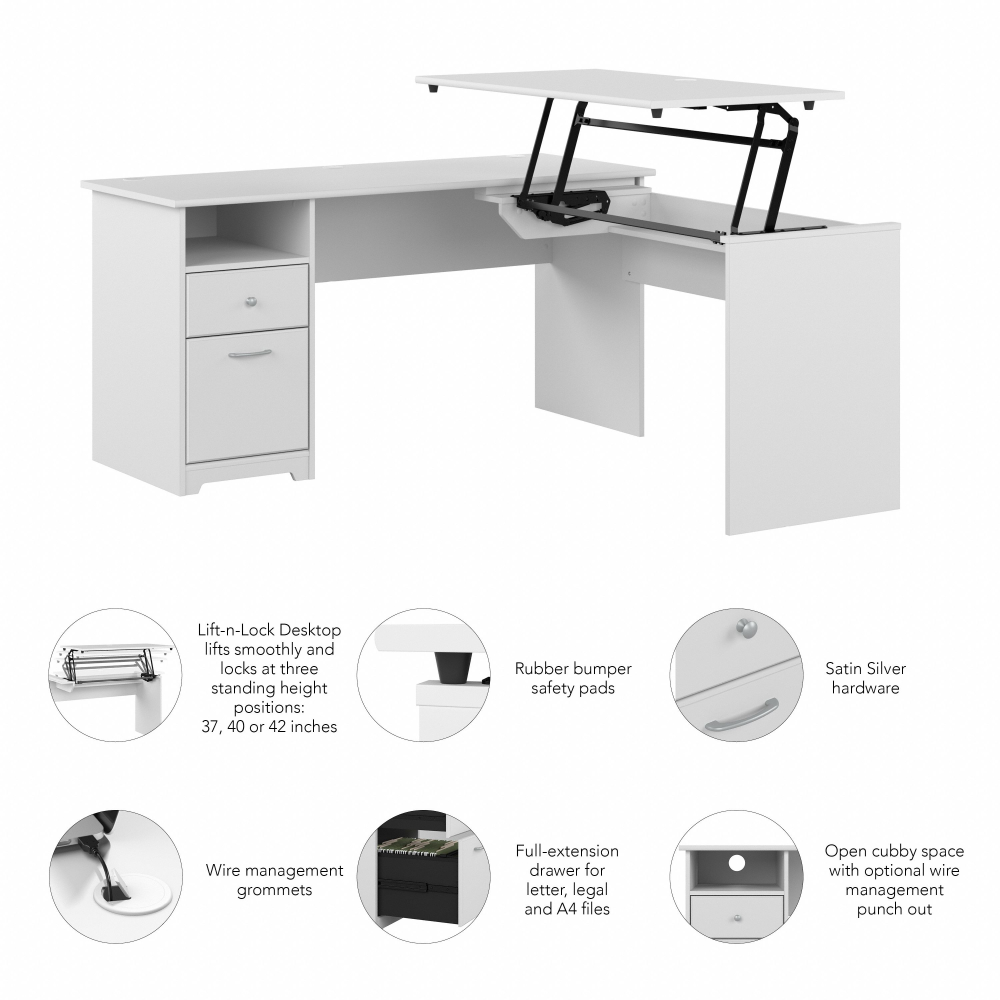 Shop Bush Furniture Cabot 72W 3 Position Sit to Stand L Shaped Desk, Image 08, CAB050WHN, #color_white