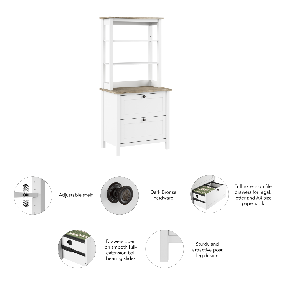 Shop Bush Furniture Mayfield Bookcase with Drawers, Image 06, MAY018GW2, #color_shiplap gray/pure white