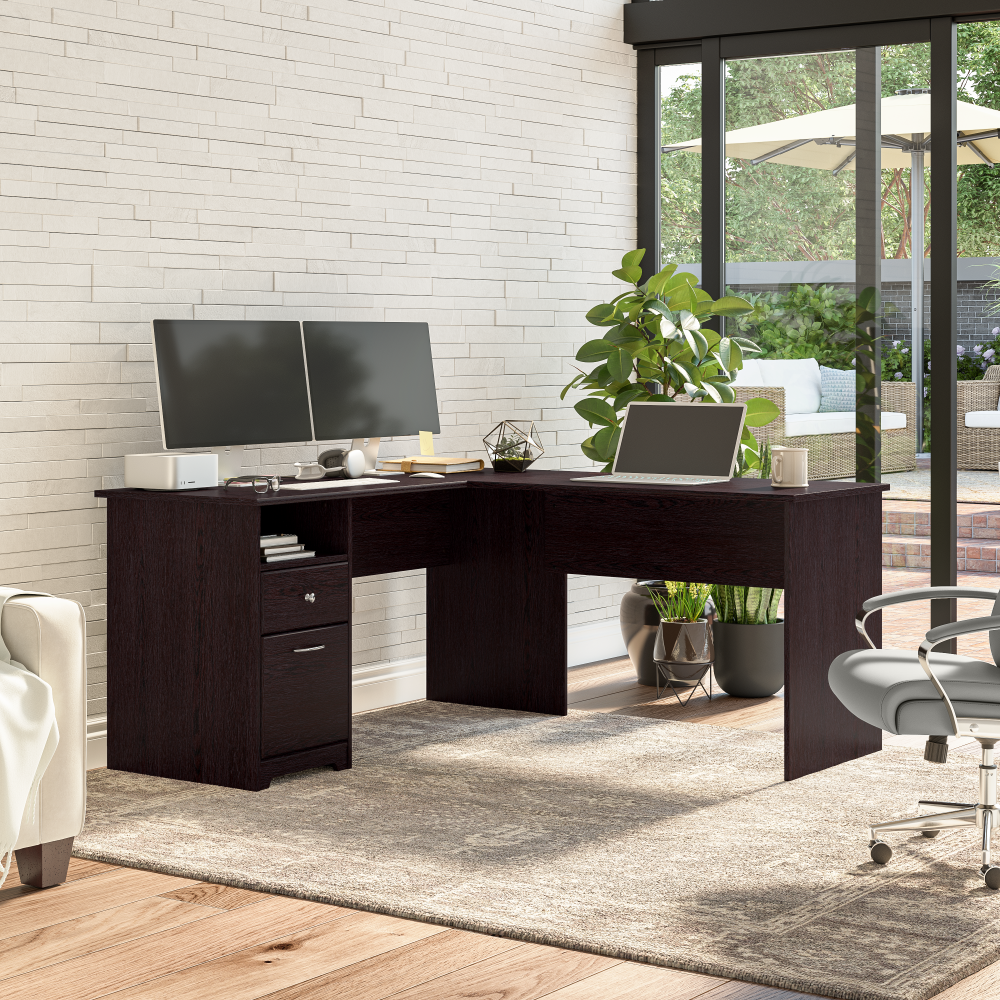 Shop Bush Furniture Cabot 60W L Shaped Computer Desk with Drawers, Image 02, CAB044EPO, #color_espresso oak