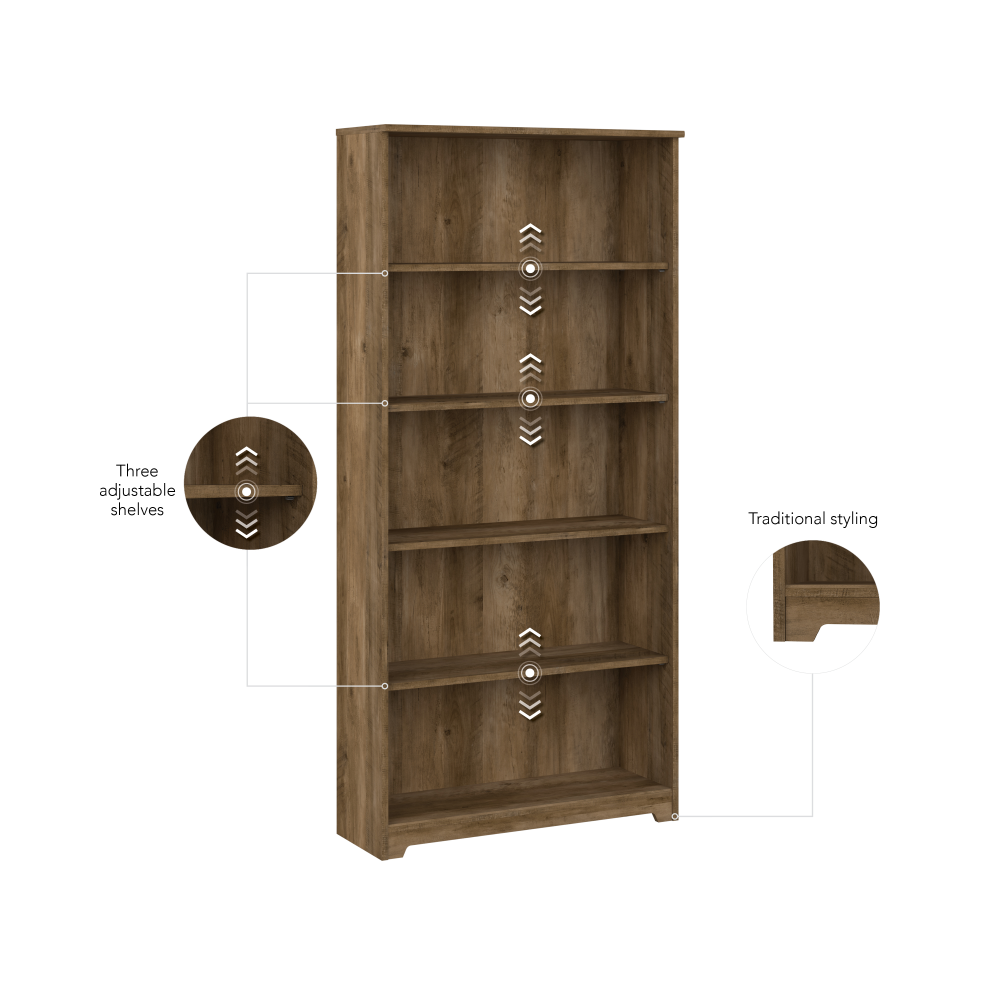 Shop Bush Furniture Cabot Tall 5 Shelf Bookcase, Image 06, WC31566-03, #color_reclaimed pine