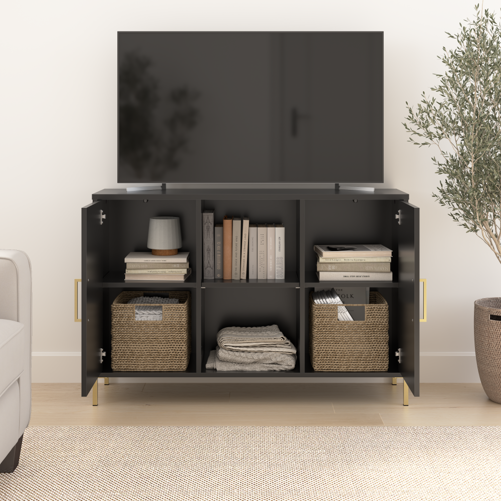 Shop Bush Furniture Soho 43W TV Stand, Image 03, SHS143BL-Z1, #color_black stipple