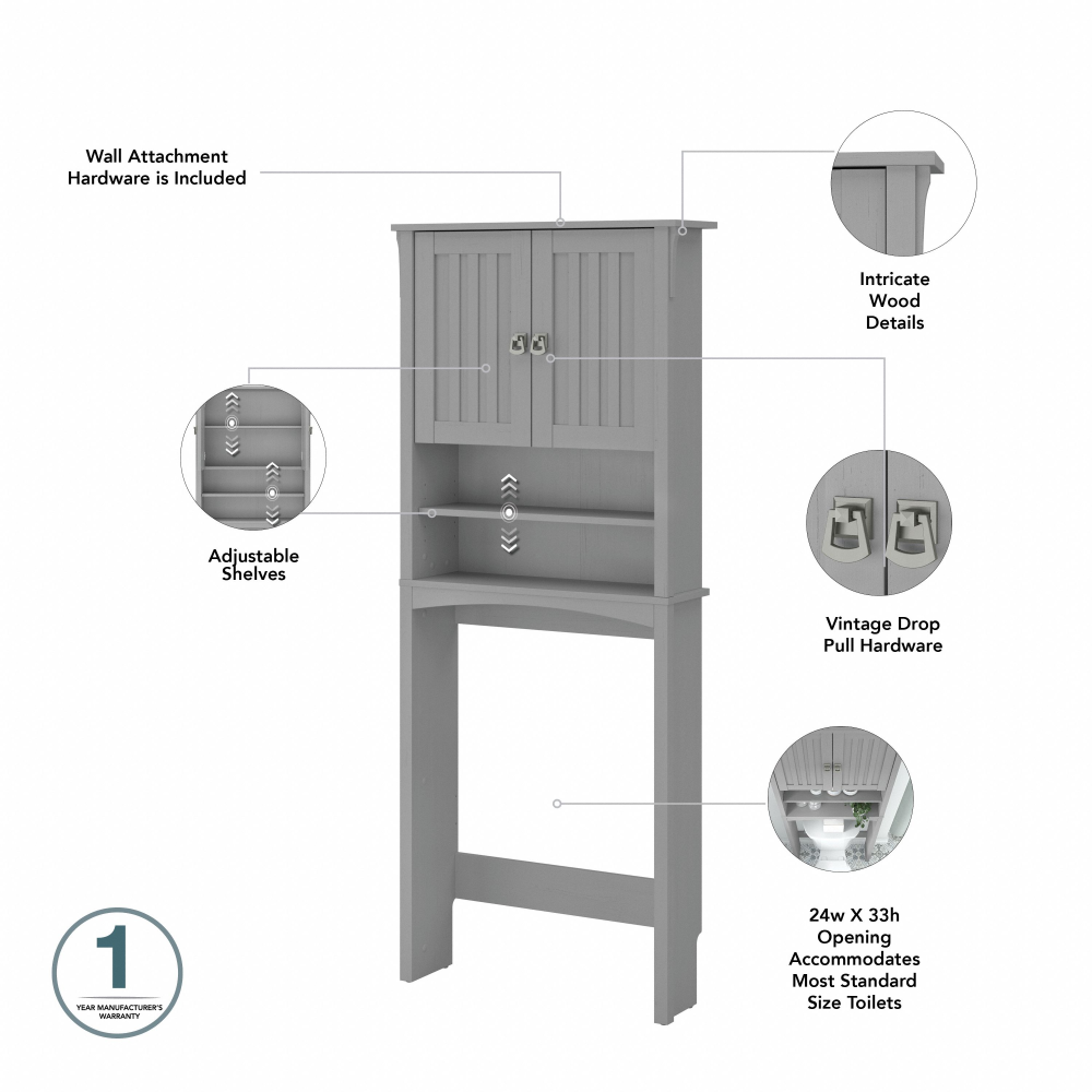 Shop Bush Furniture Salinas Over The Toilet Storage Cabinet, Image 08, SAS268CG-03, #color_cape cod gray