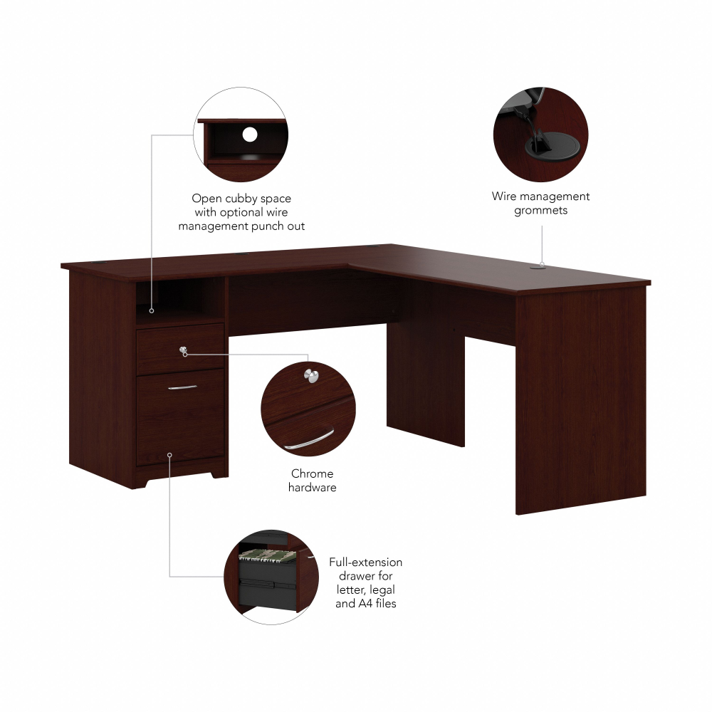 Shop Bush Furniture Cabot 60W L Shaped Computer Desk with Drawers, Image 06, CAB044HVC, #color_harvest cherry