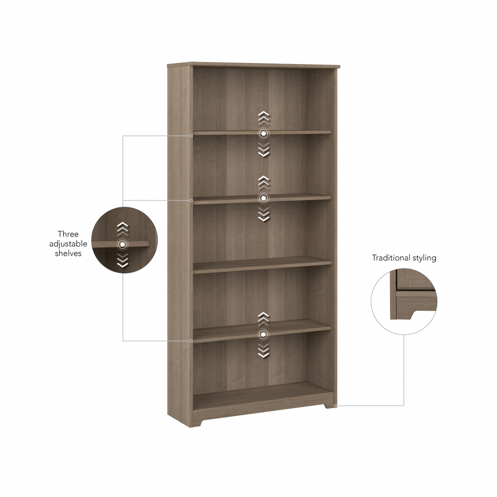 Shop Bush Furniture Cabot Tall 5 Shelf Bookcase, Image 06, WC31266, #color_ash gray
