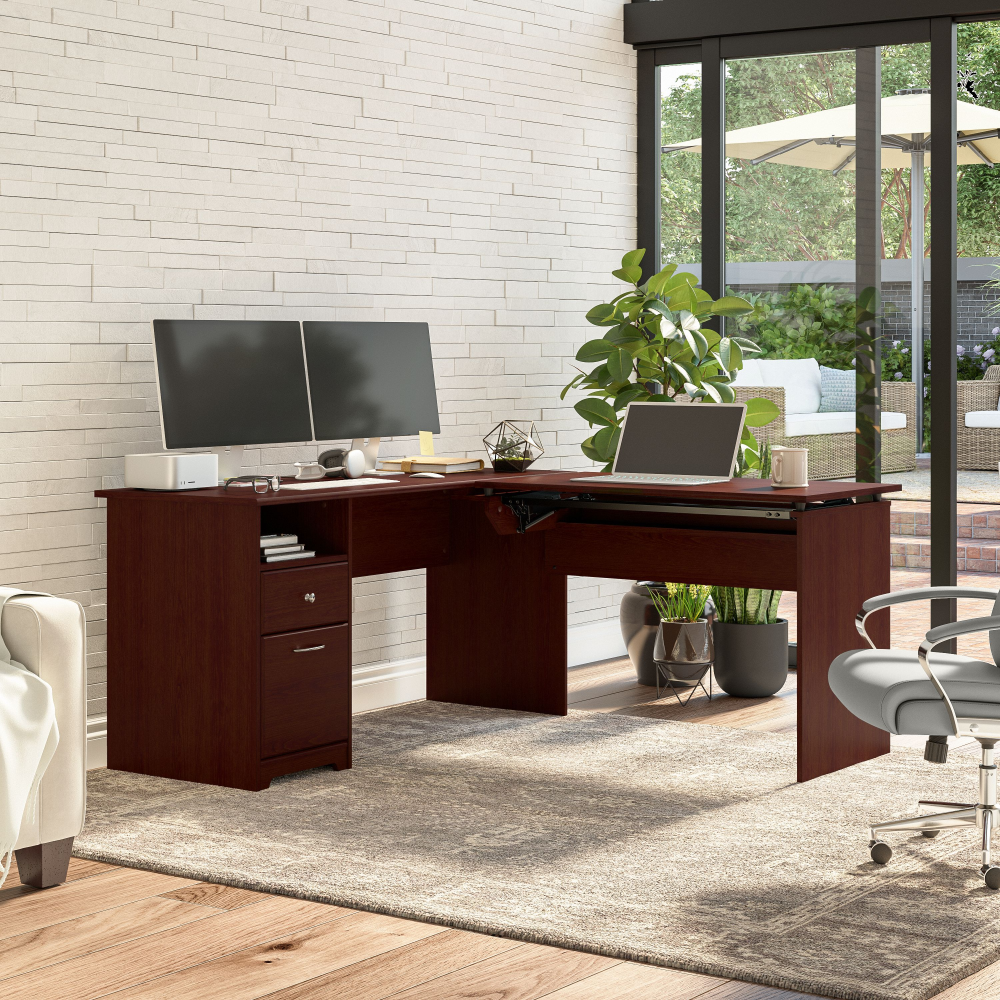 Shop Bush Furniture Cabot 60W 3 Position Sit to Stand L Shaped Desk, Image 04, CAB043HVC, #color_harvest cherry