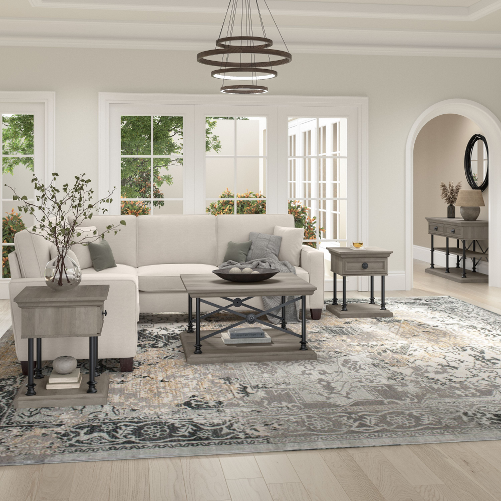 Shop Bush Furniture Coliseum Square Coffee Table, Console Table, and Two End Tables, Image 02, CSM007DG, #color_driftwood gray