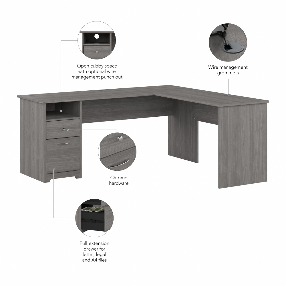 Shop Bush Furniture Cabot 72W L Shaped Computer Desk with Drawers, Image 06, CAB051MG, #color_modern gray