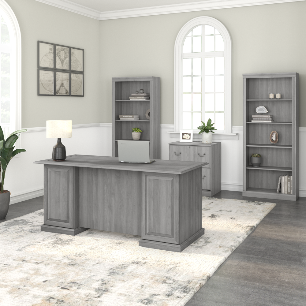 Shop Bush Furniture Saratoga Executive Desk with Drawers, Image 04, EX45866-03K, #color_modern gray