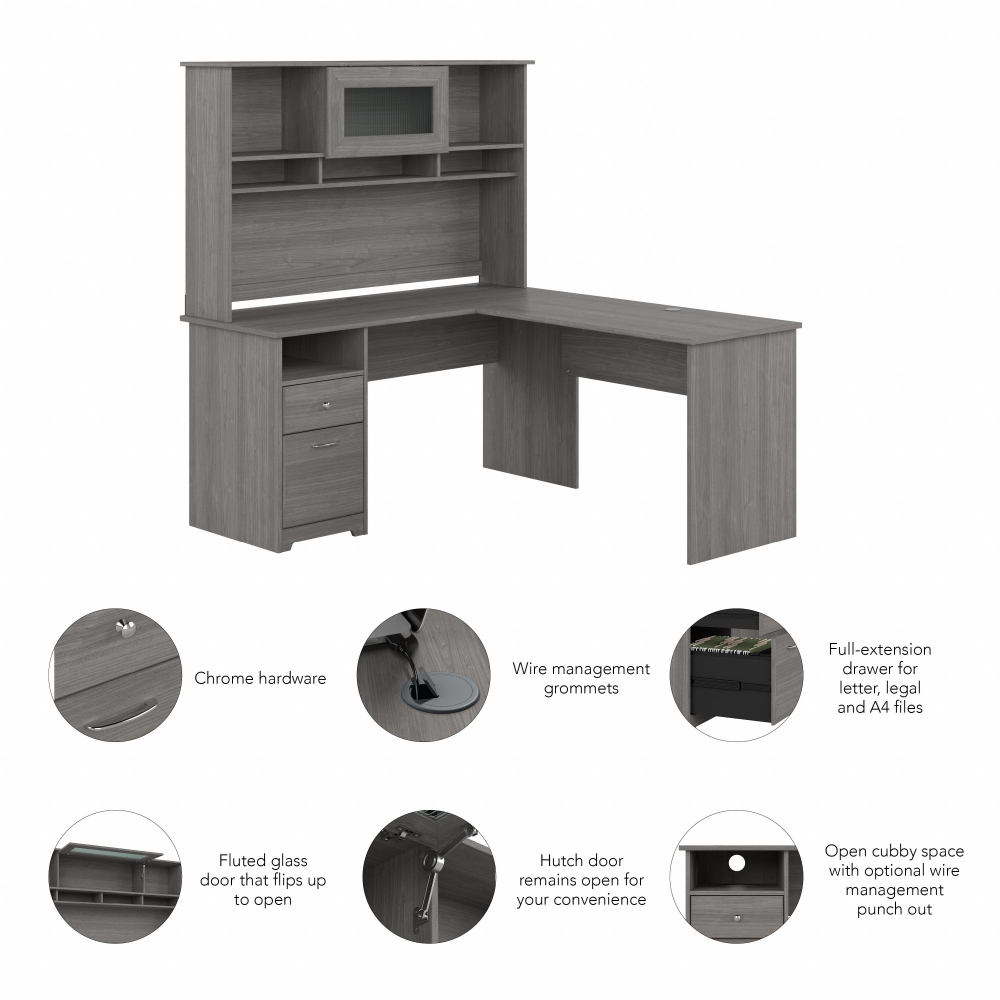 Shop Bush Furniture Cabot 60W L Shaped Computer Desk with Hutch and Drawers, Image 06, CAB046MG, #color_modern gray