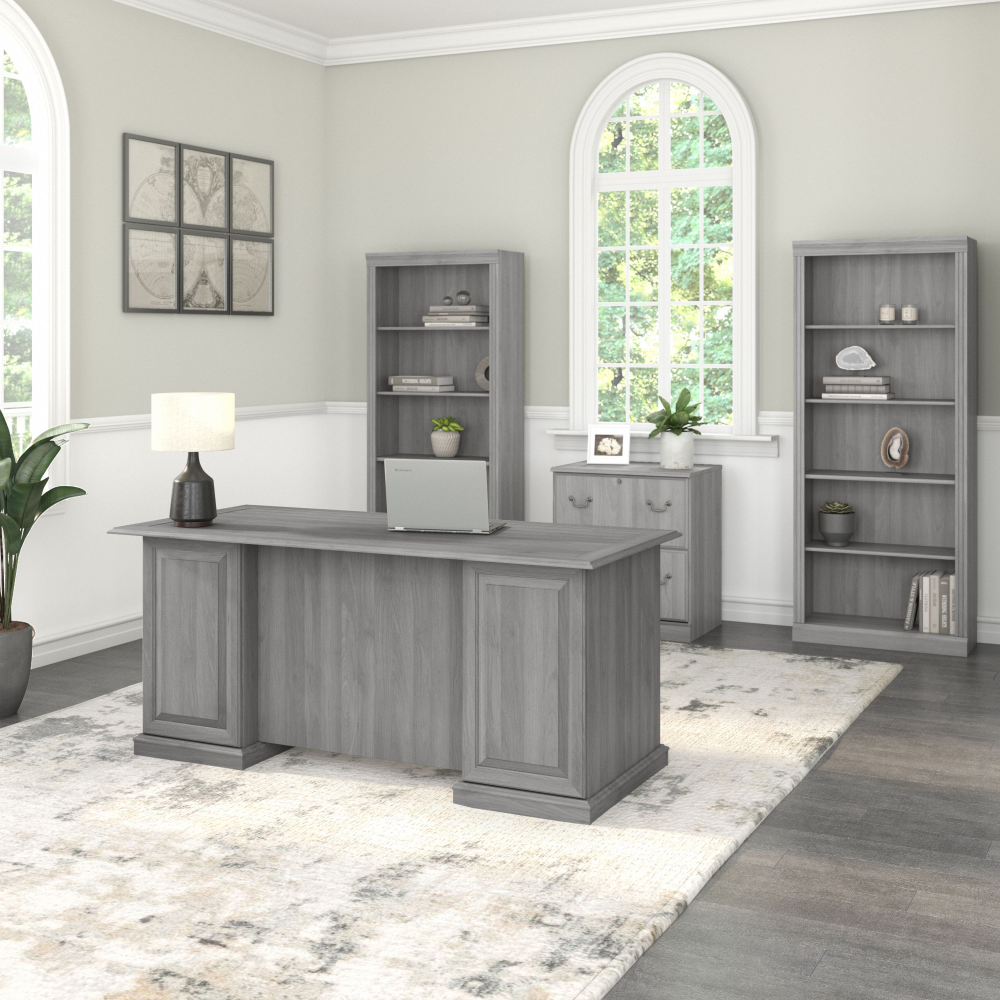 Shop Bush Furniture Saratoga Executive Desk with File Cabinet and Bookcase Set, Image 02, SAR001MG, #color_modern gray