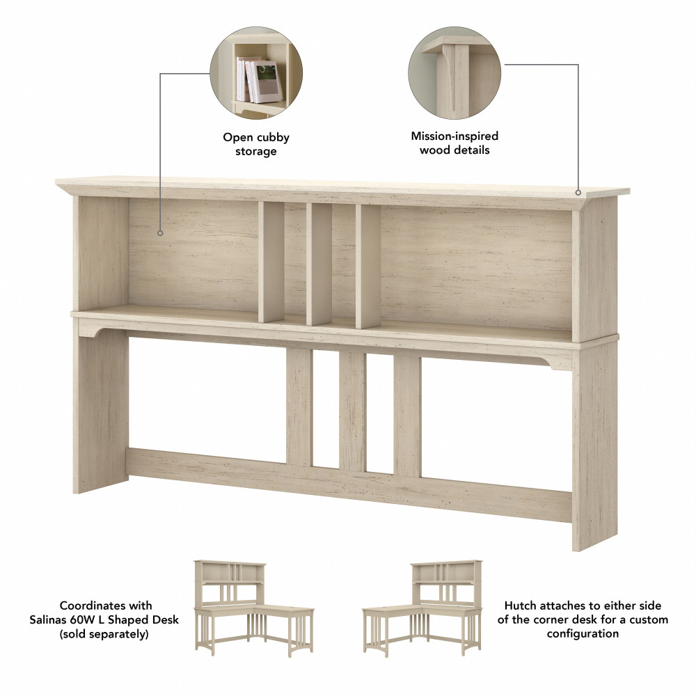 Shop Bush Furniture Salinas 60W Hutch for L Shaped Desk, Image 05, SAH160AW-03, #color_antique white