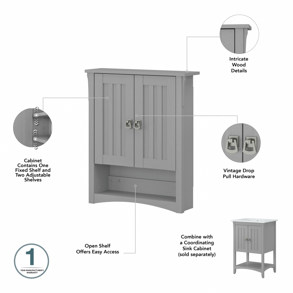 Shop Bush Furniture Salinas Bathroom Wall Cabinet with Doors, Image 07, SAWS124CG-03, #color_cape cod gray
