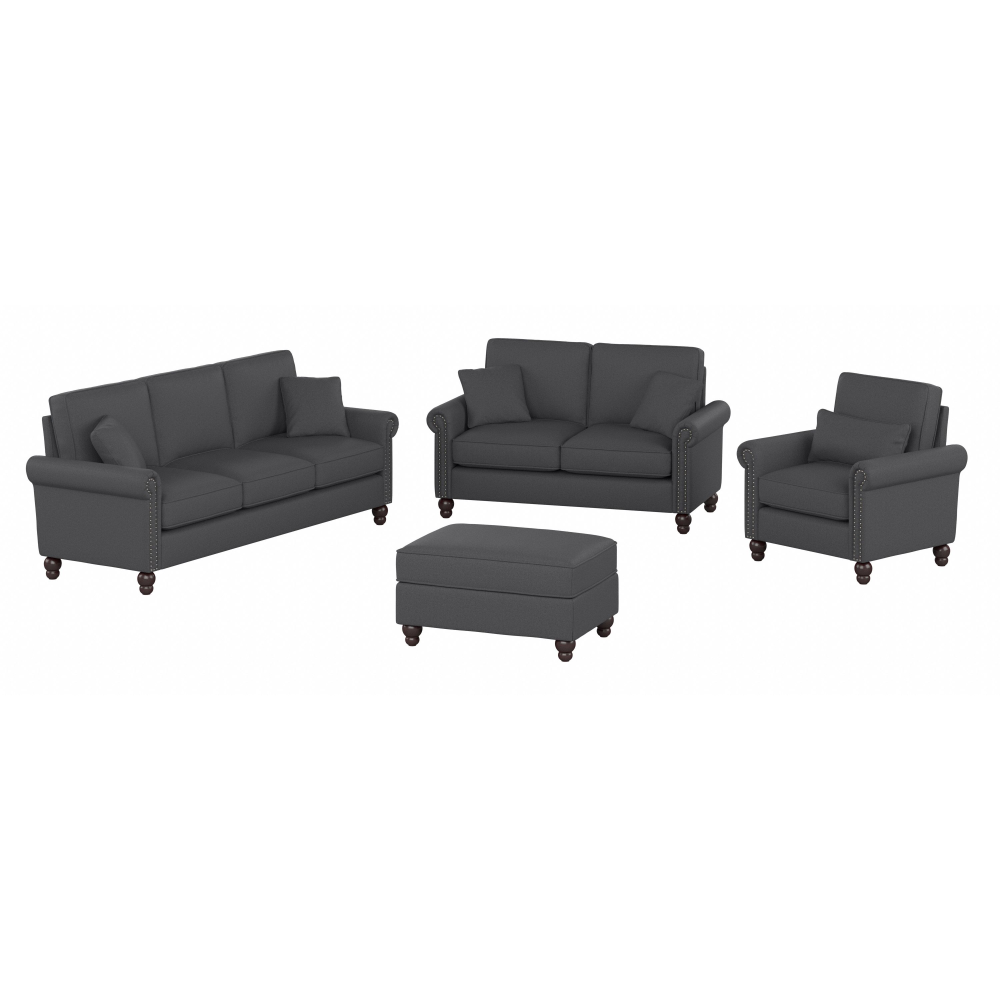 Shop Bush Furniture Coventry 85W Sofa with Loveseat, Accent Chair, and Ottoman, Image 01, CVN020CGH, #color_charcoal gray herringbone fabr