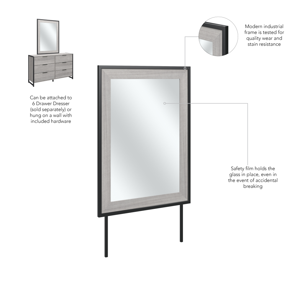 Shop Bush Furniture Atria Bedroom Mirror, Image 06, ARA130PG, #color_platinum gray