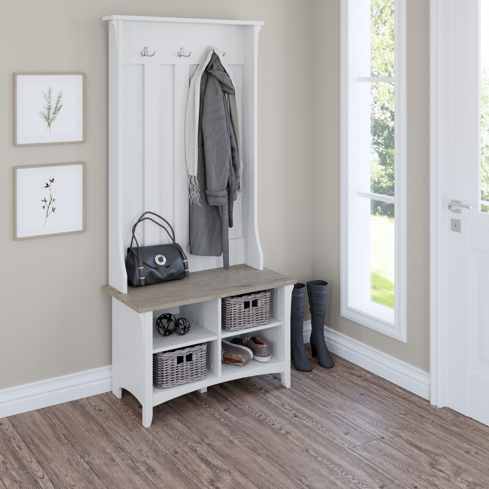 Shop Bush Furniture Salinas Hall Tree with Shoe Storage Bench, Image 02, SAS532G2W-03, #color_shiplap gray/pure white