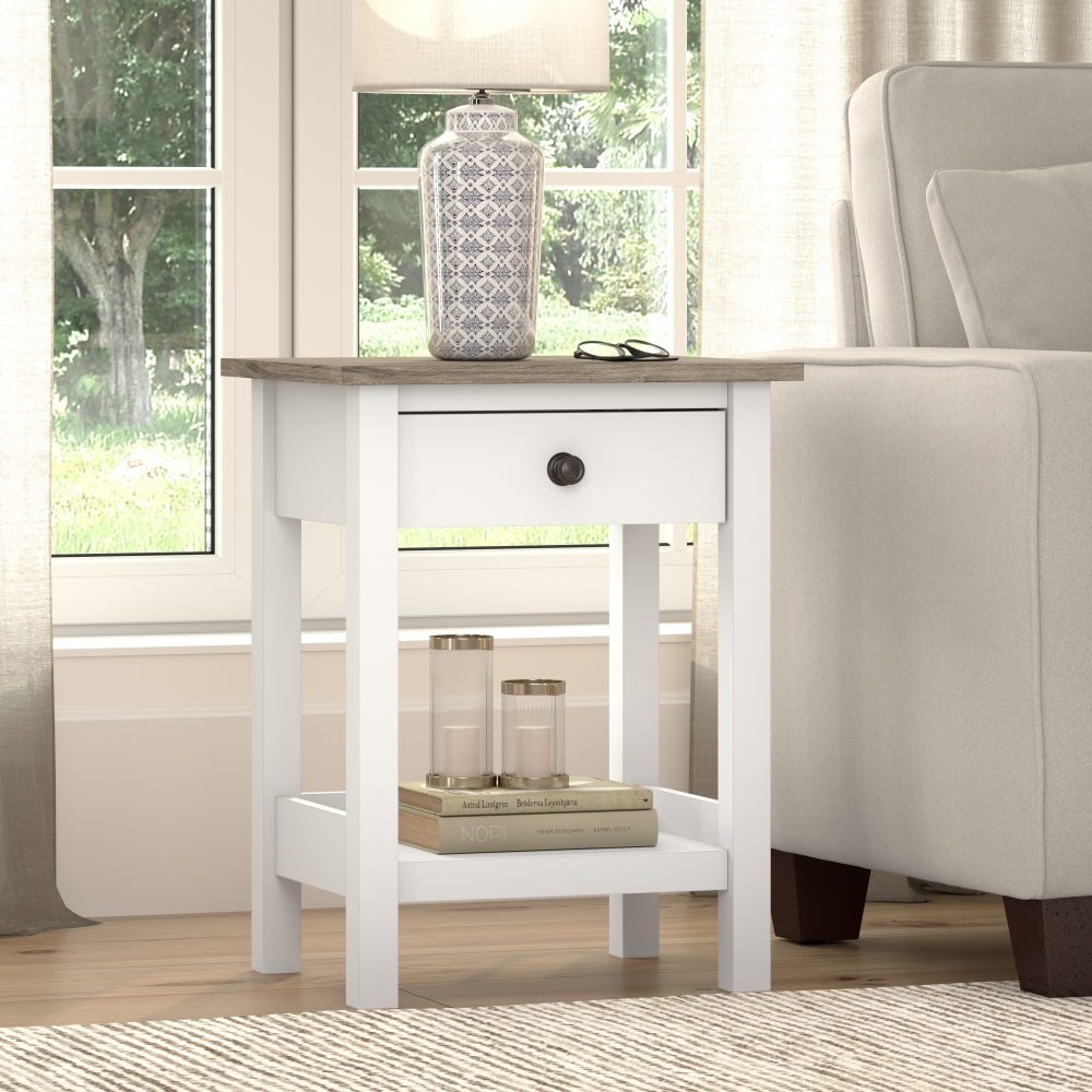 Shop Bush Furniture Mayfield End Table, Image 02, MAT119GW2-03, #color_shiplap gray/pure white