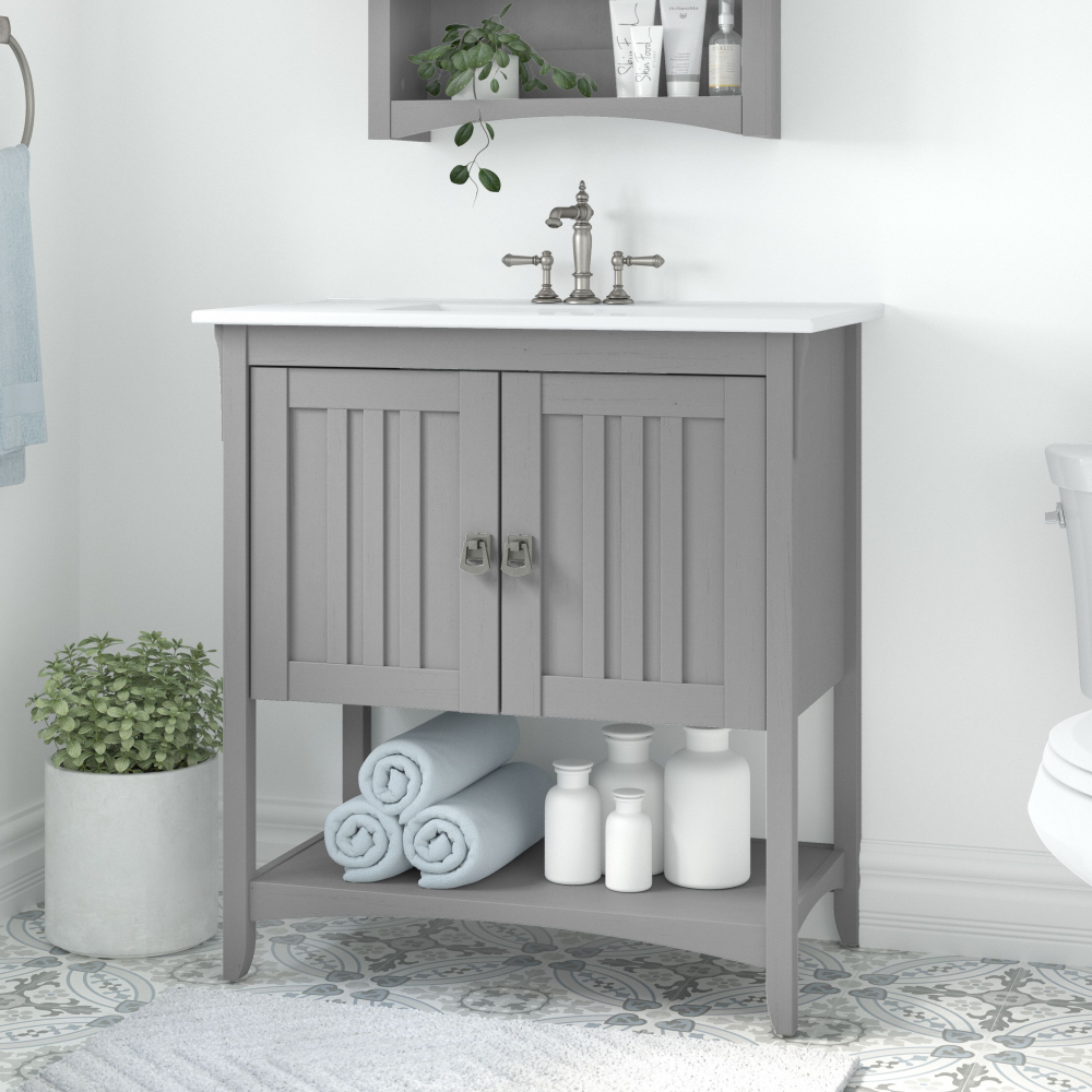 Shop Bush Furniture Salinas 32W Bathroom Vanity with Sink, Image 02, SAVN132CG-03K, #color_cape cod gray