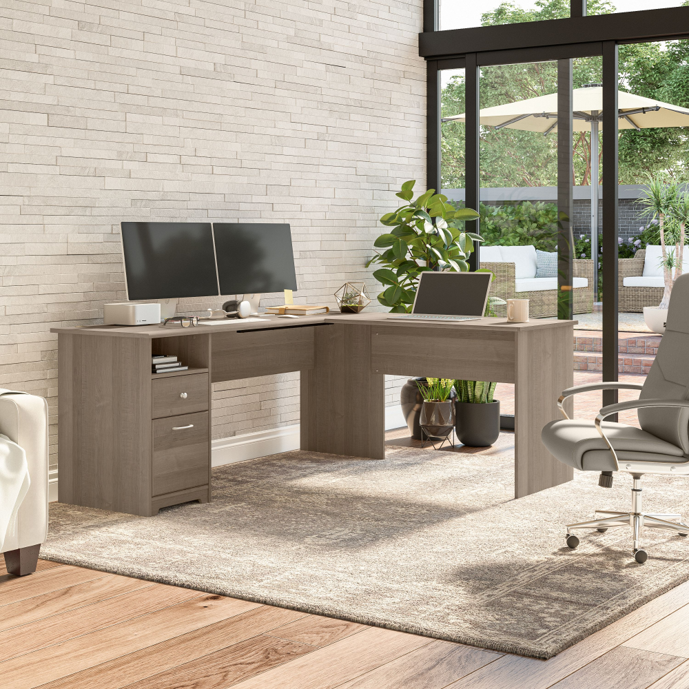 Shop Bush Furniture Cabot 72W L Shaped Computer Desk with Drawers, Image 02, CAB051AG, #color_ash gray
