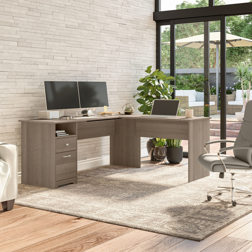 Shop Bush Furniture Cabot 72W L Shaped Computer Desk with Drawers, Image 02, CAB051AG, #color_ash gray