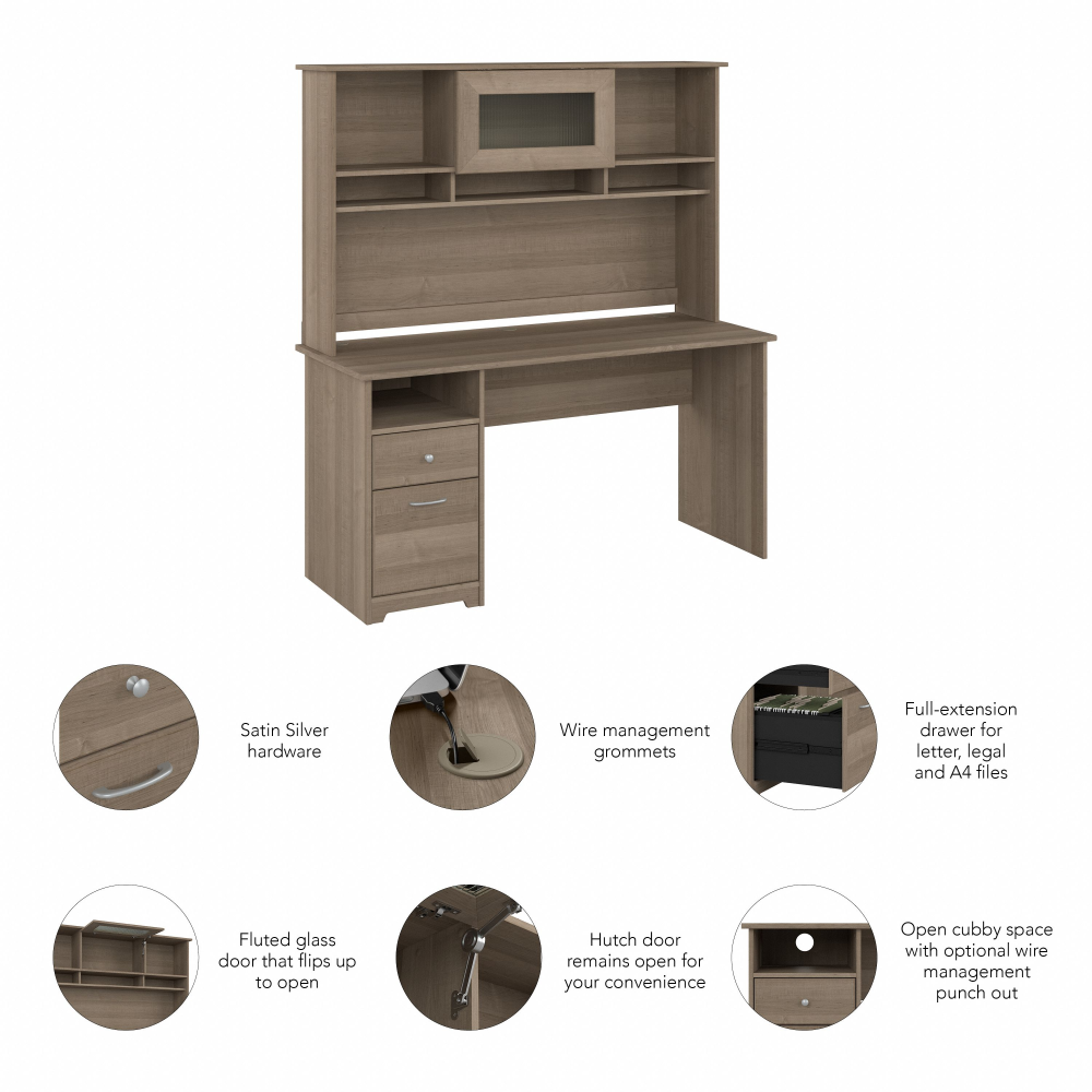 Shop Bush Furniture Cabot 60W Computer Desk with Hutch, Image 06, CAB042AG, #color_ash gray