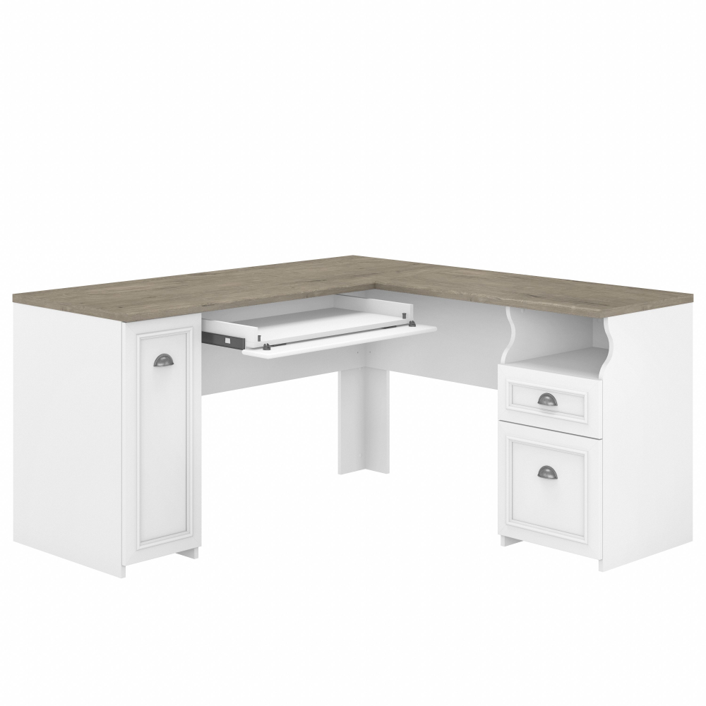 Shop Bush Furniture Fairview 60W L Shaped Desk with Drawers and Storage Cabinet, Image 01, WC53630-03K, #color_shiplap gray/pure white