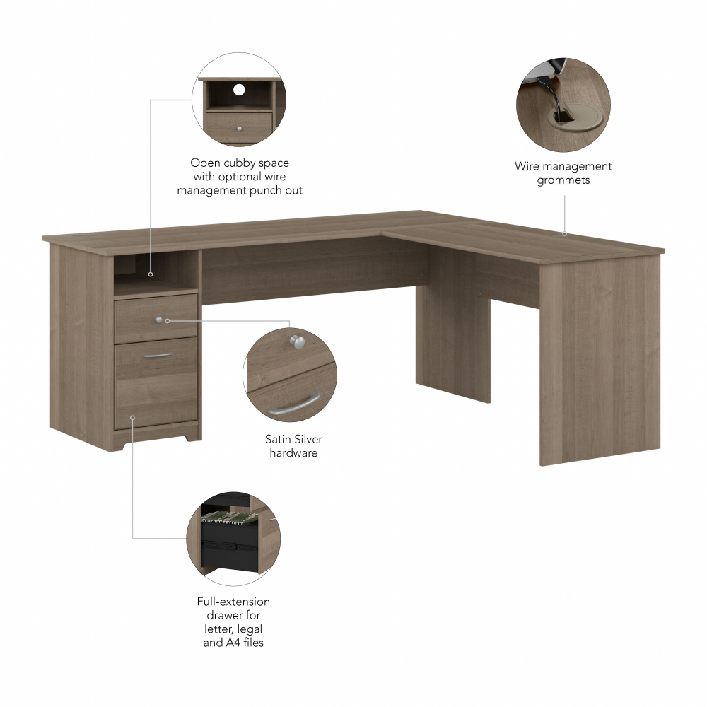 Shop Bush Furniture Cabot 72W L Shaped Computer Desk with Drawers, Image 06, CAB051AG, #color_ash gray