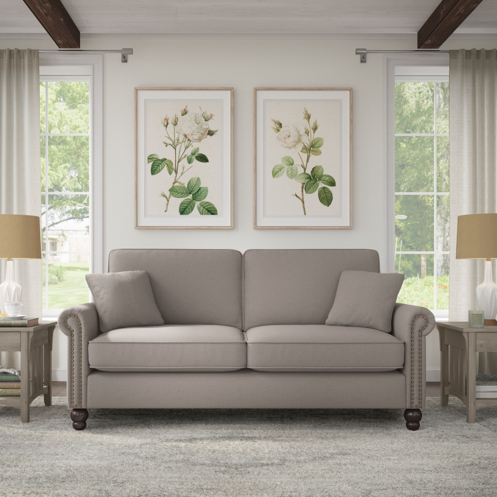 Shop Bush Furniture Coventry 73W Sofa, Image 02, CVJ73BBGH-03K, #color_beige herringbone fabric
