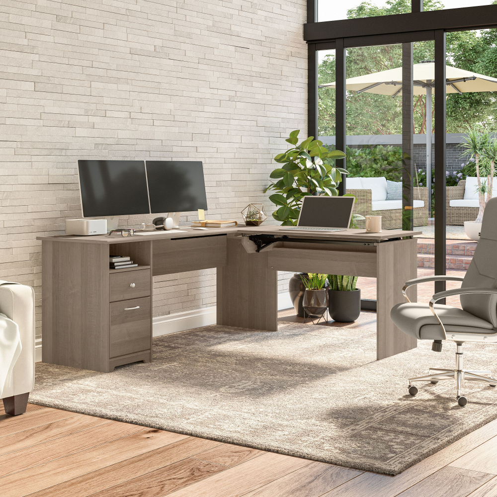 Shop Bush Furniture Cabot 72W 3 Position Sit to Stand L Shaped Desk, Image 04, CAB050AG, #color_ash gray