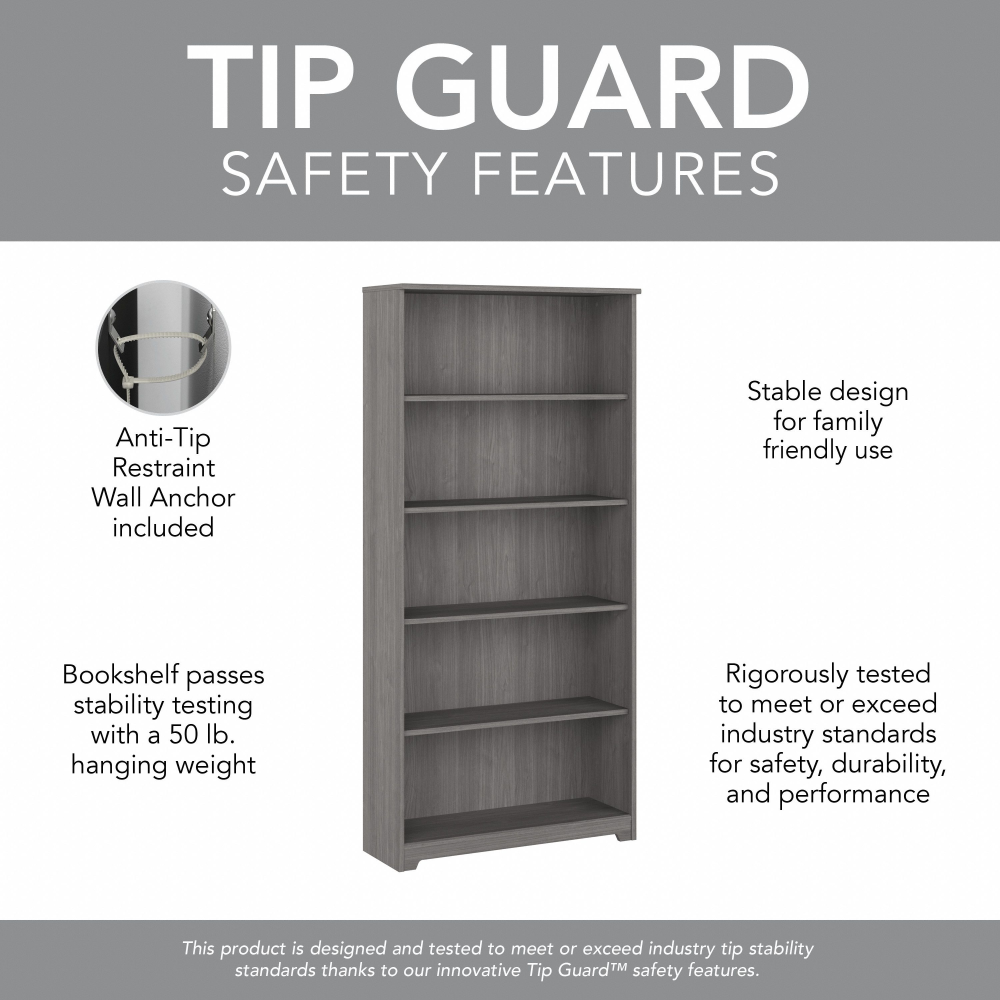 Shop Bush Furniture Cabot Tall 5 Shelf Bookcase, Image 07, WC31366, #color_modern gray