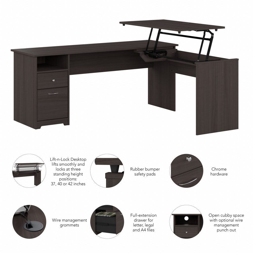 Shop Bush Furniture Cabot 72W 3 Position Sit to Stand L Shaped Desk, Image 08, CAB050HRG, #color_heather gray