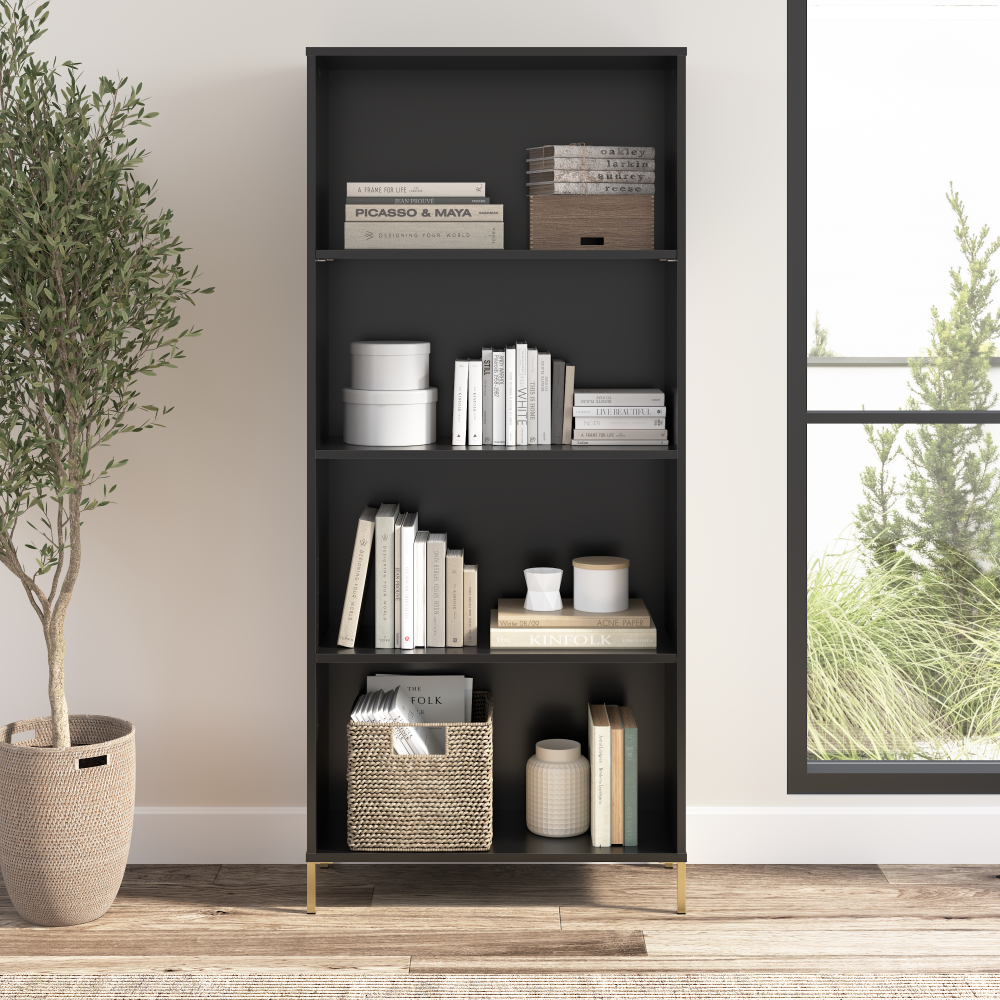 Shop Bush Furniture Soho 4 Shelf Bookcase, Image 02, SHB129BL-Z, #color_black stipple