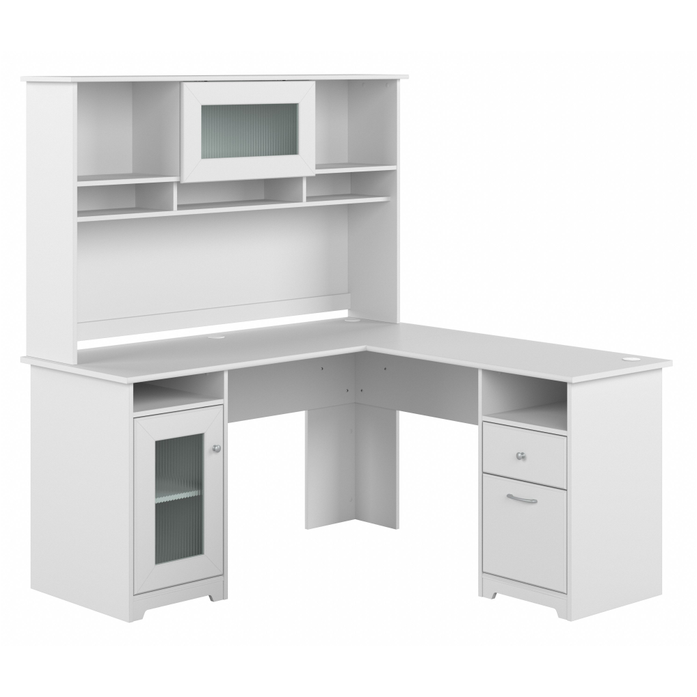 Shop Bush Furniture Cabot 60W L Shaped Computer Desk with Hutch and Storage, Image 01, CAB001WHN, #color_white