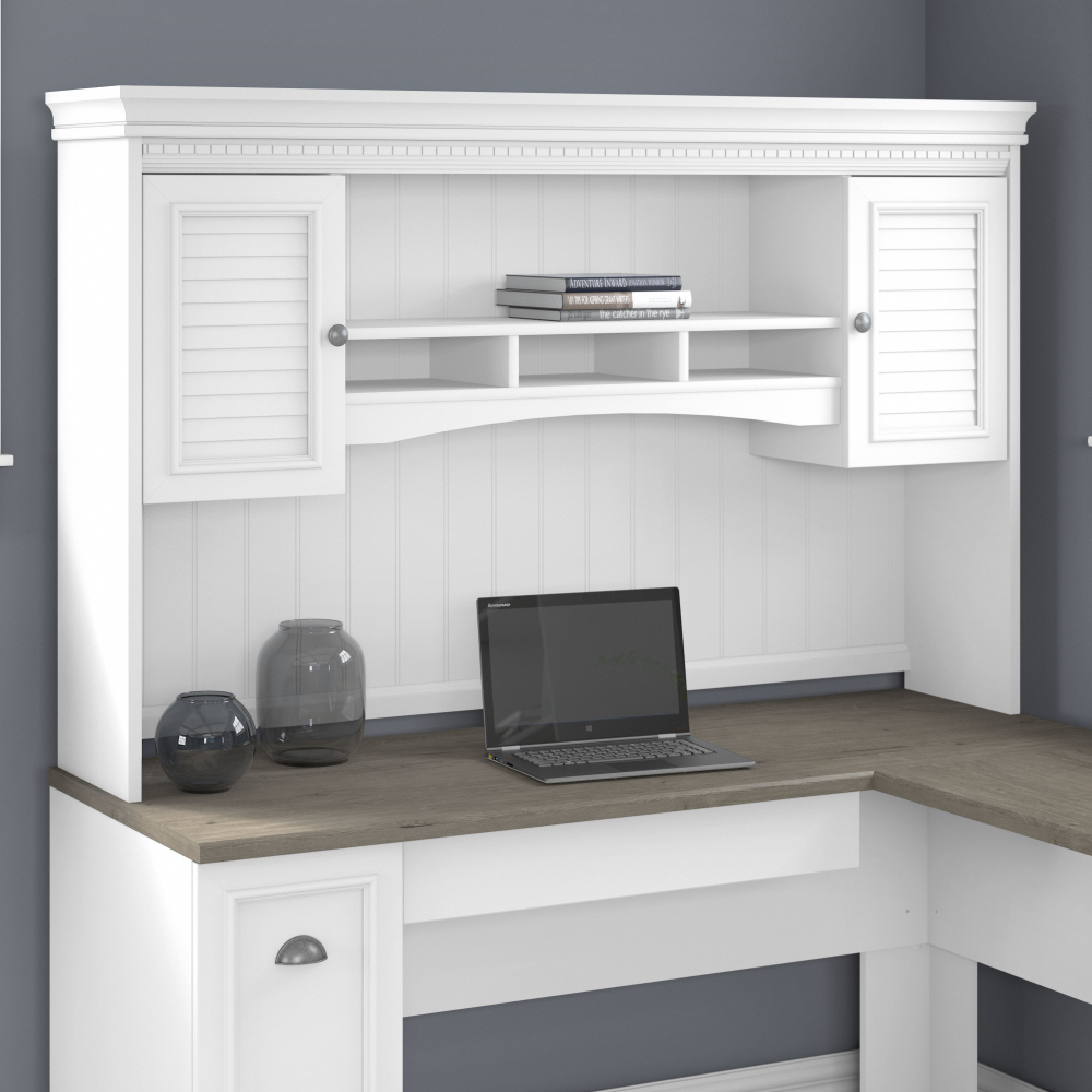 Shop Bush Furniture Fairview 60W Hutch for L Shaped Desk, Image 02, WC53631-03, #color_shiplap gray/pure white