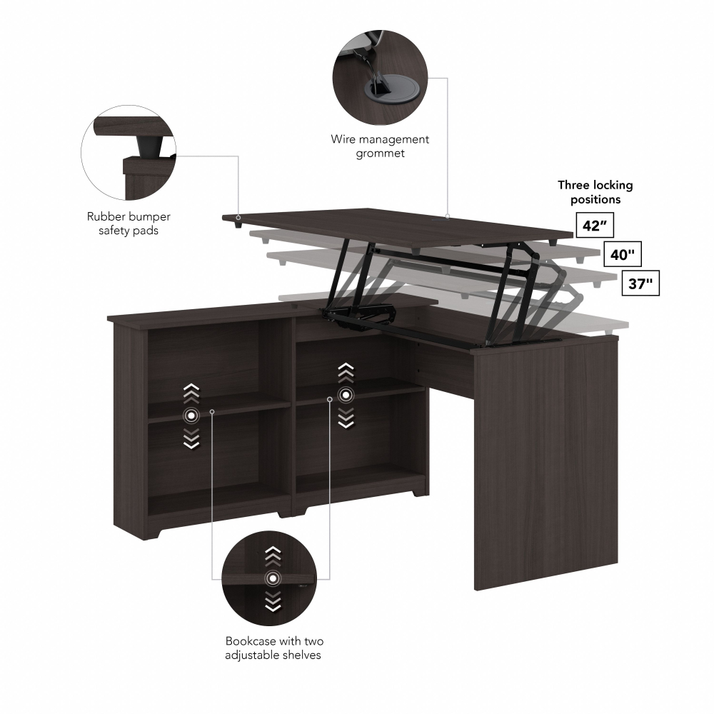 Shop Bush Furniture Cabot 52W 3 Position Sit to Stand Corner Desk with Shelves, Image 08, WC31716, #color_heather gray