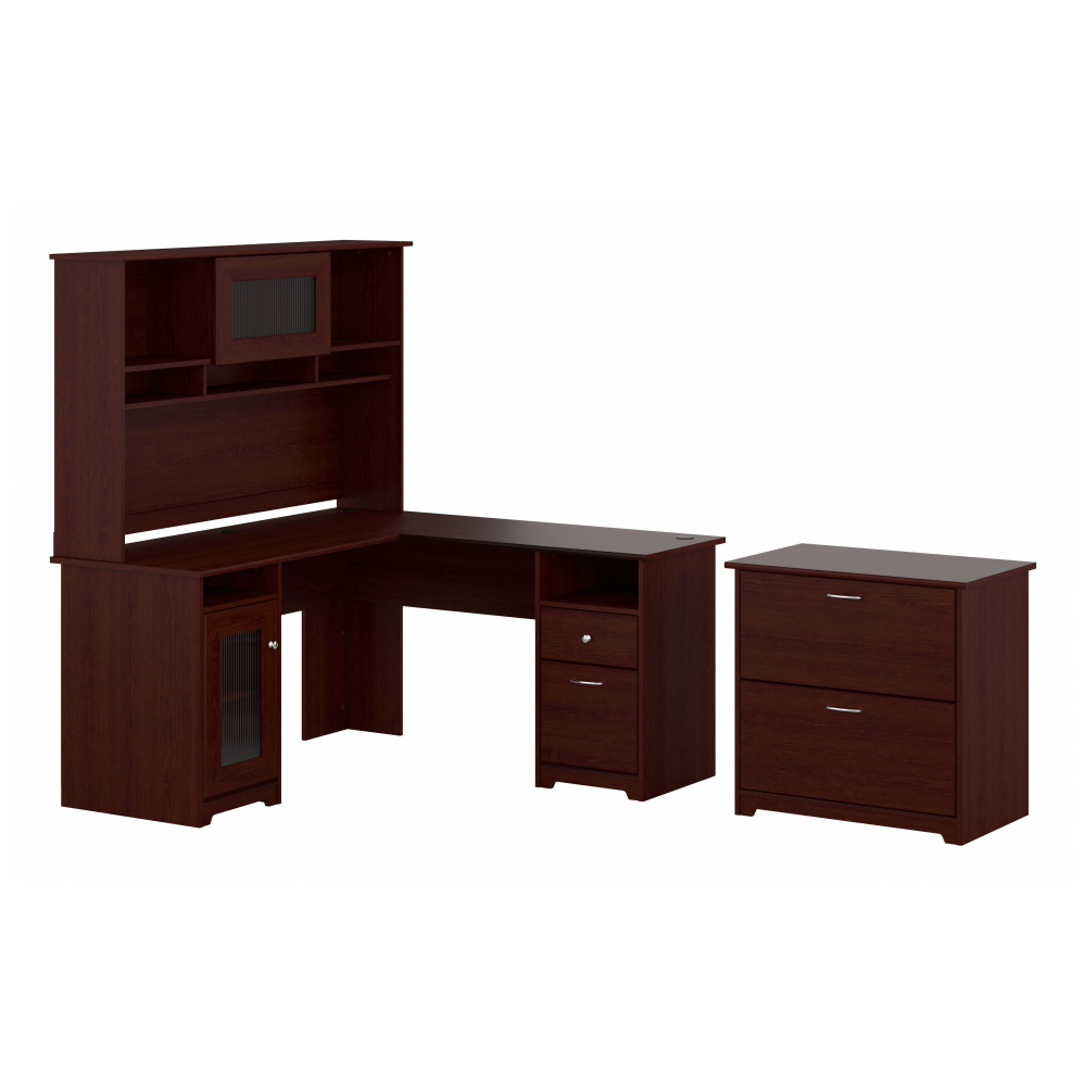 Shop Bush Furniture Cabot 60W L Shaped Computer Desk with Hutch and Lateral File Cabinet, Image 01, CAB005HVC, #color_harvest cherry