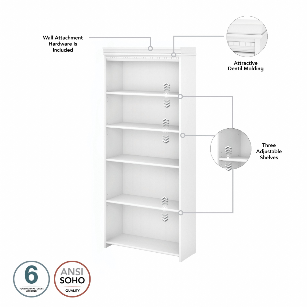 Shop Bush Furniture Fairview Tall 5 Shelf Bookcase, Image 05, WC53665-03, #color_pure white