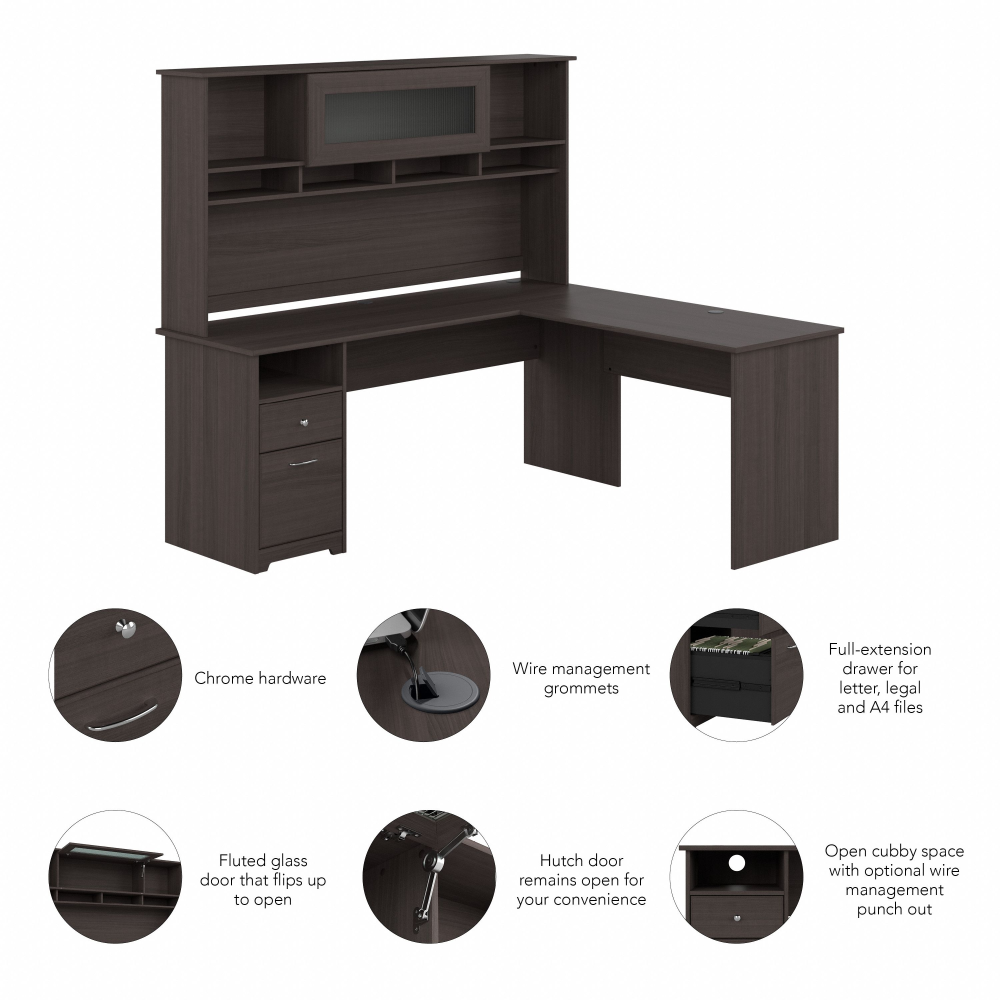 Shop Bush Furniture Cabot 72W L Shaped Computer Desk with Hutch and Drawers, Image 06, CAB053HRG, #color_heather gray