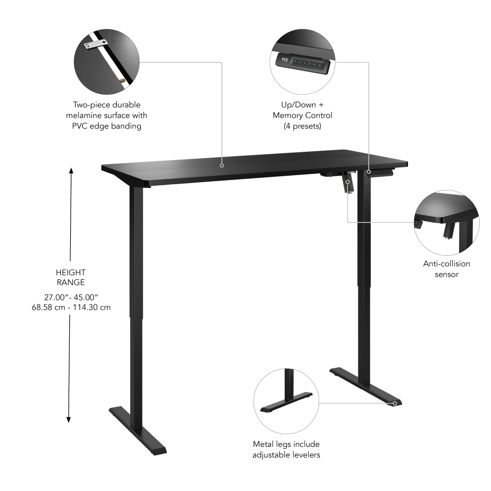 Shop Bush Furniture Energize 55W x 24D Electric Height Adjustable Standing Desk, Image 08, EZ155BSB-03, #color_basic black/black frame