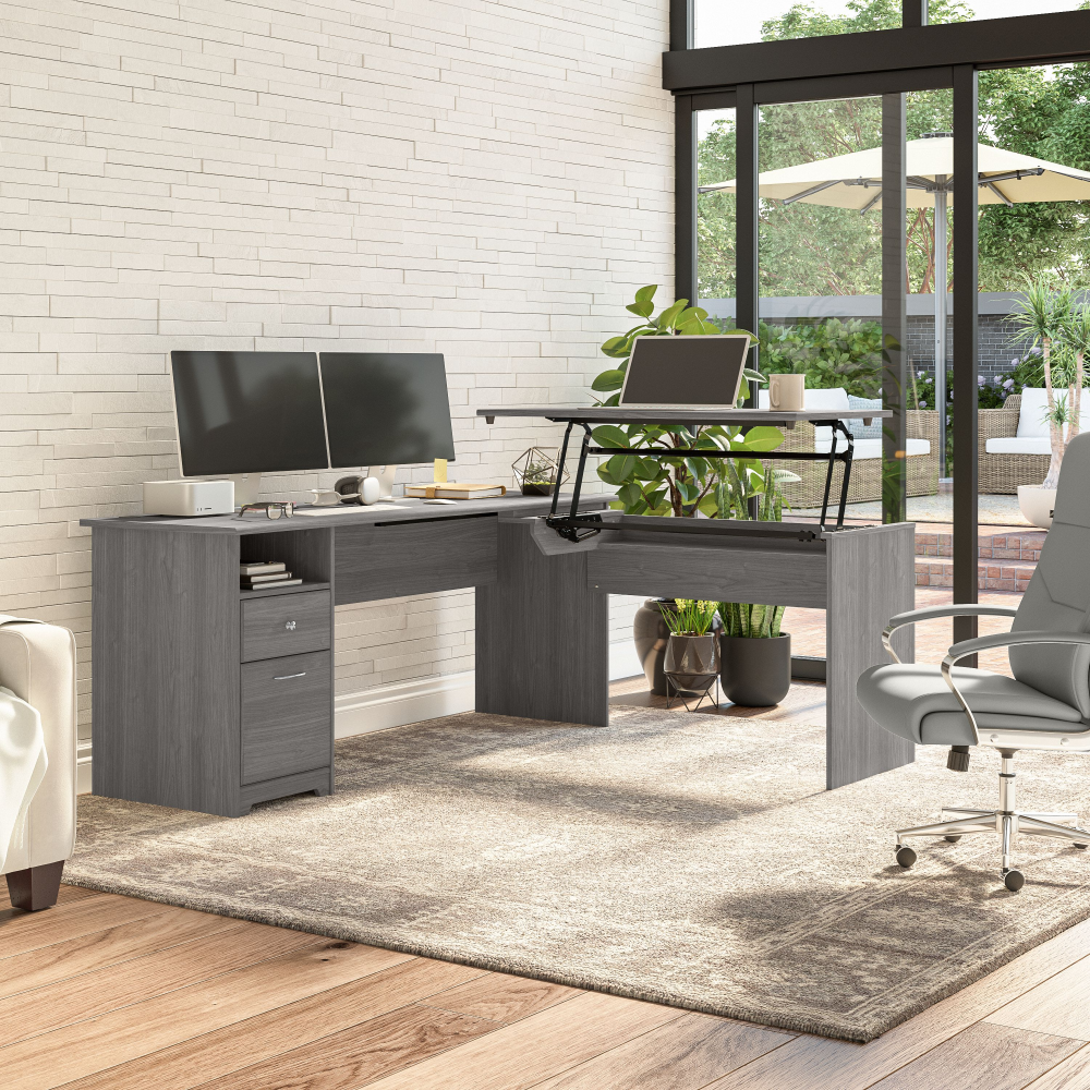 Shop Bush Furniture Cabot 72W 3 Position Sit to Stand L Shaped Desk, Image 02, CAB050MG, #color_modern gray